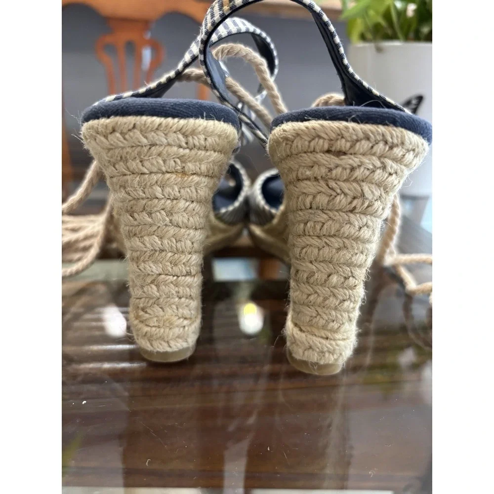 American Living Women's Striped Leather Wedge Espadrille Sandals Bow US 8.5
